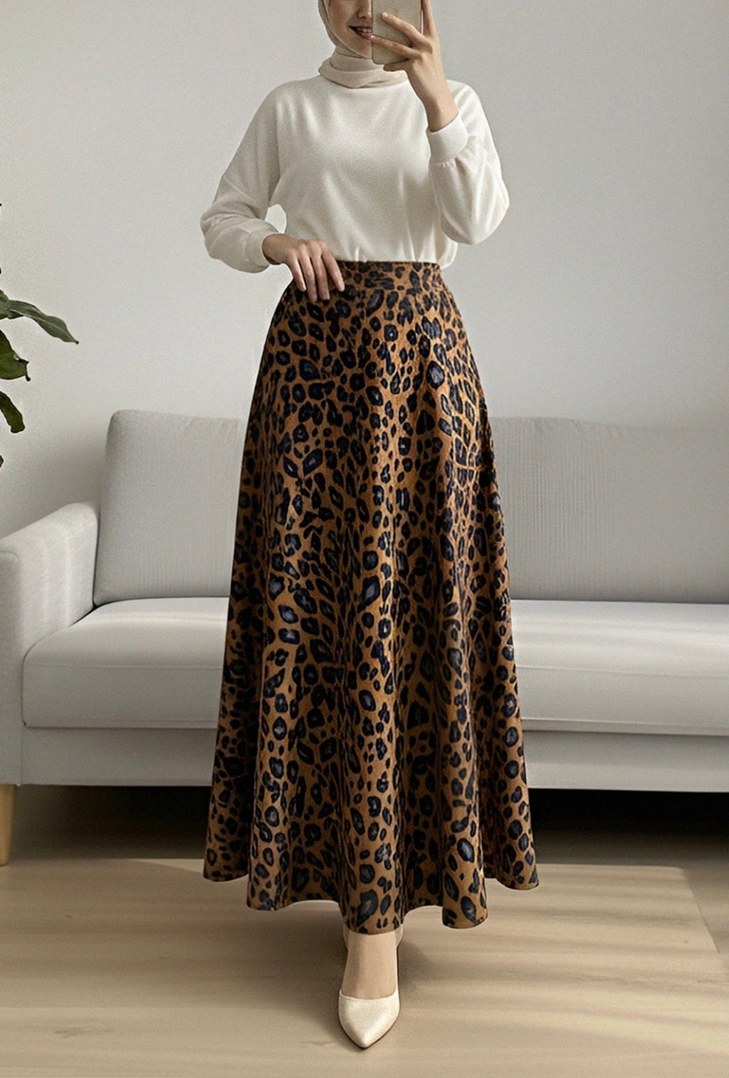 Full length cheetah print skirt