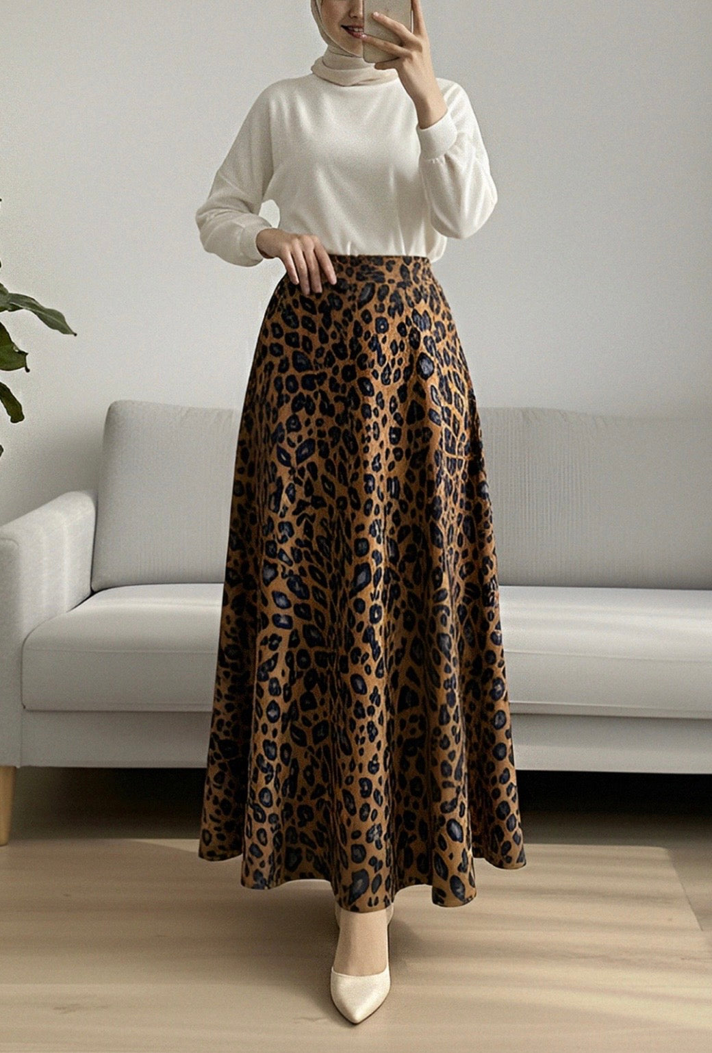 Full length cheetah print skirt
