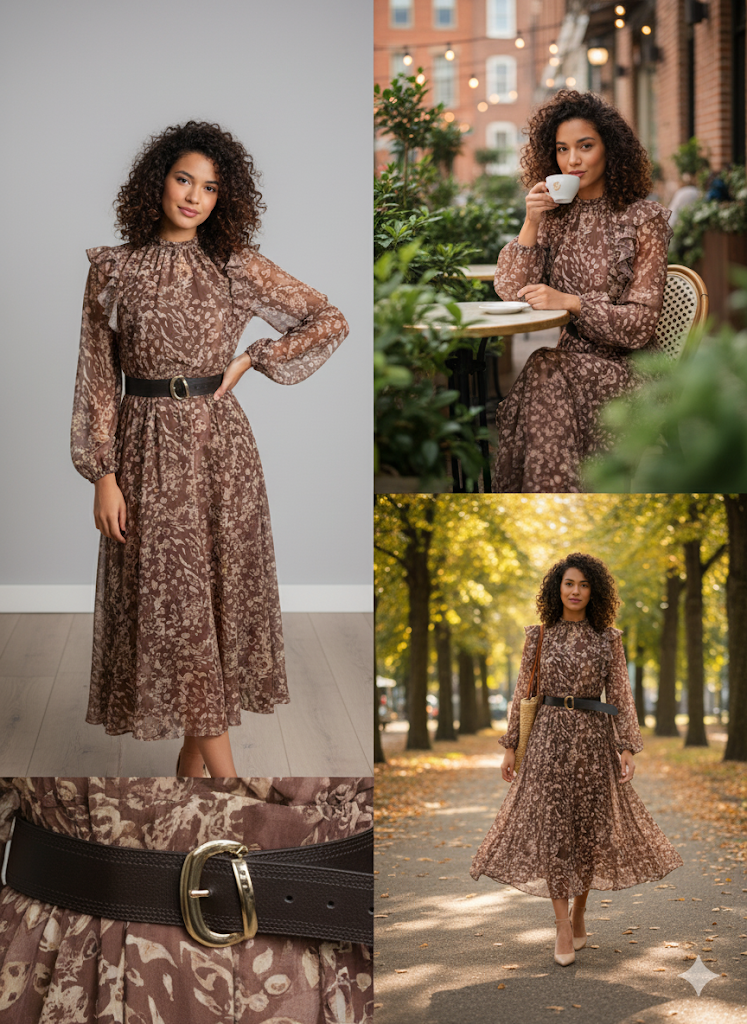 Maxi chiffon dress with belt