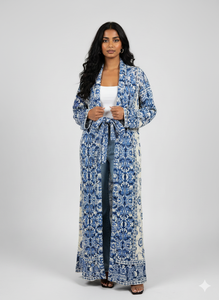 Belted abaya cardigan dress