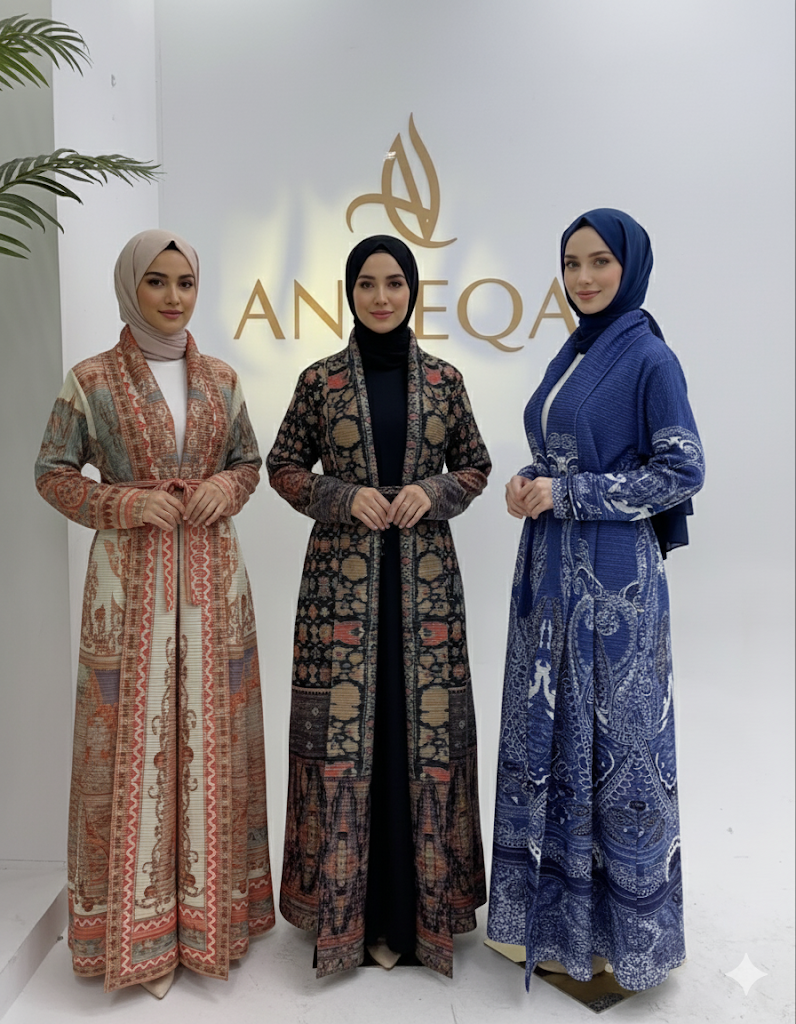 Blue Maxi abaya dress cardigan with belt