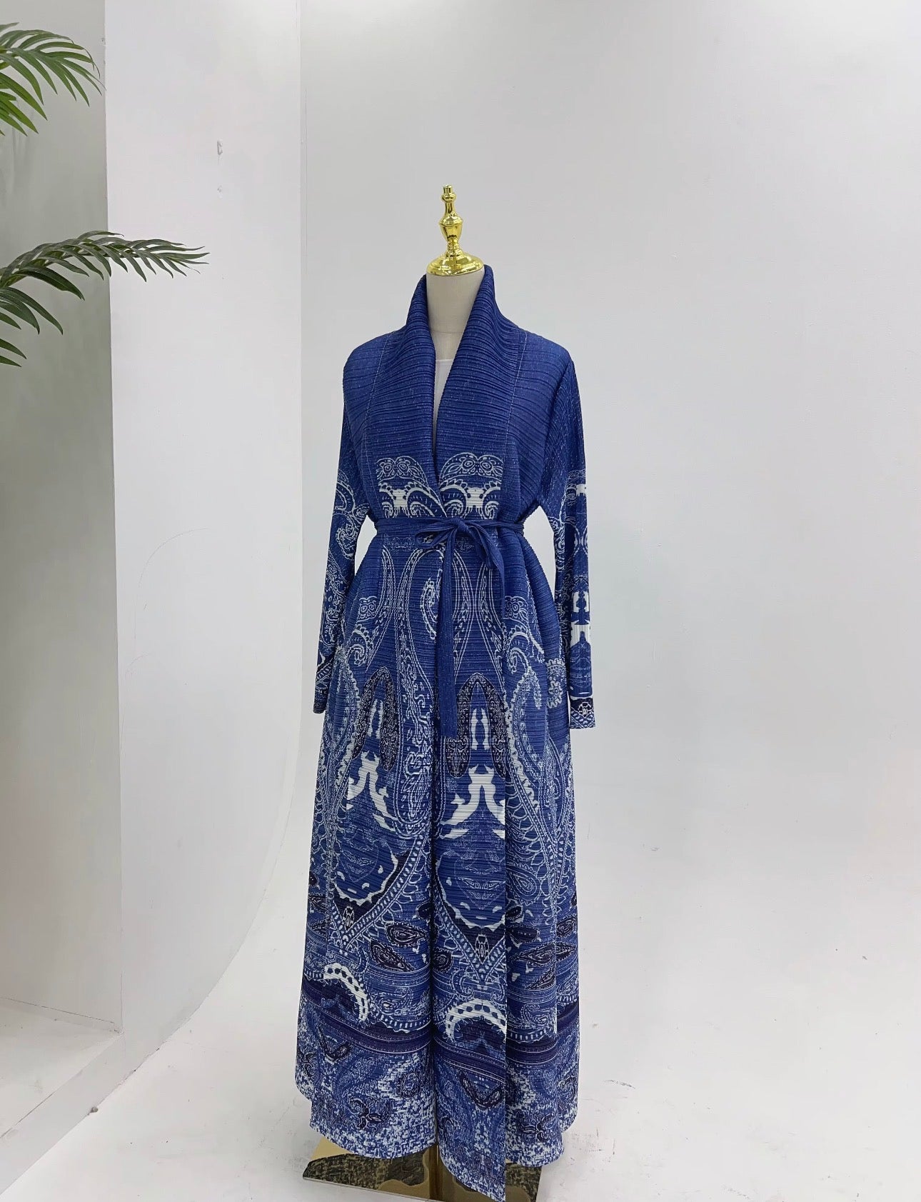 Blue Maxi abaya dress cardigan with belt
