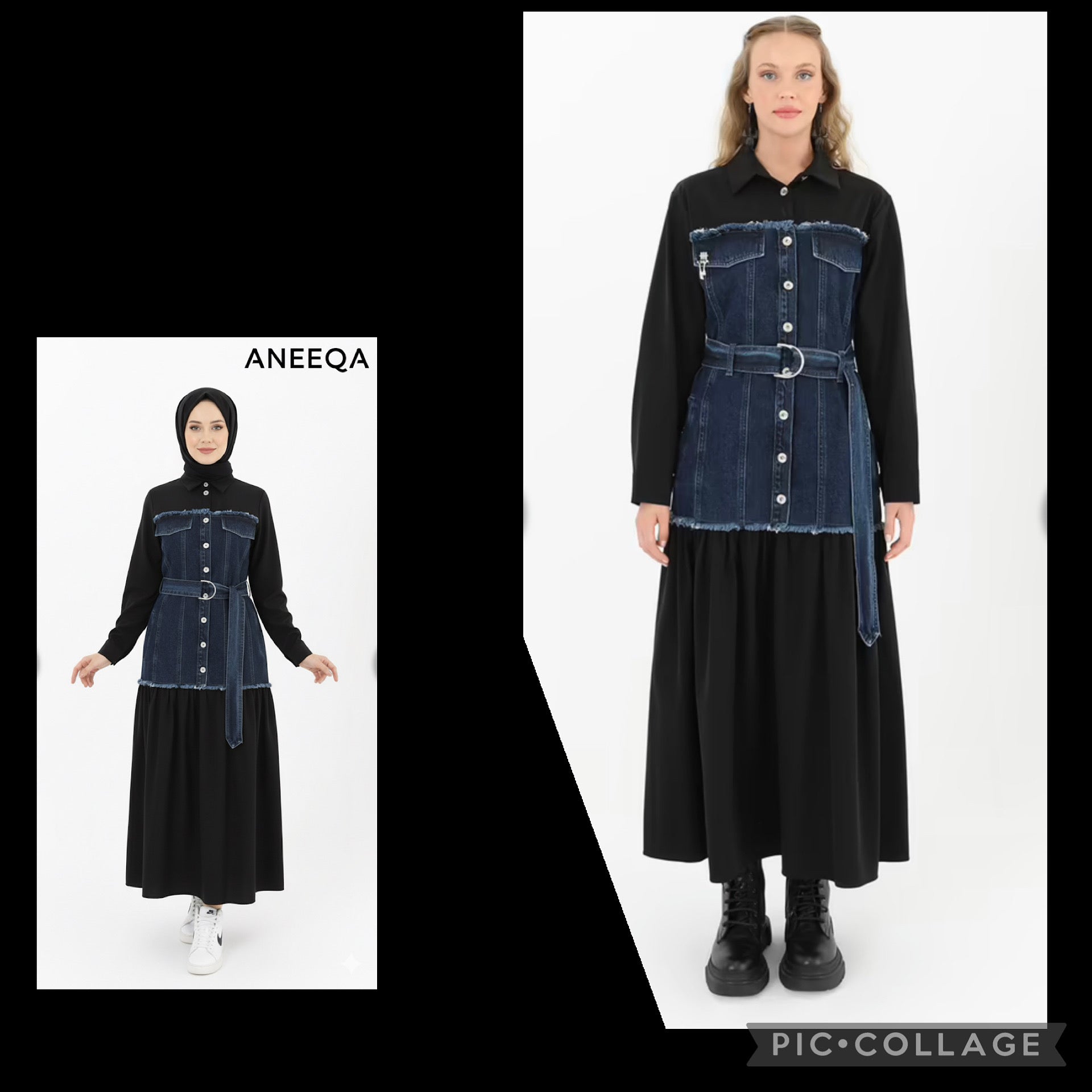 Denim shirt belted long dress
