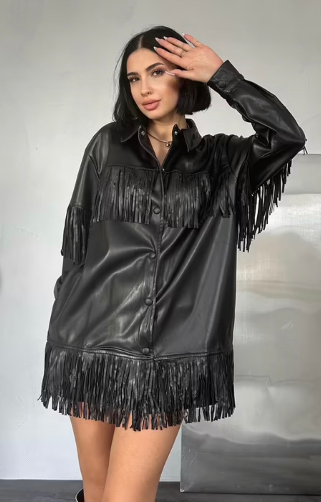 Fringe faux leather jacket